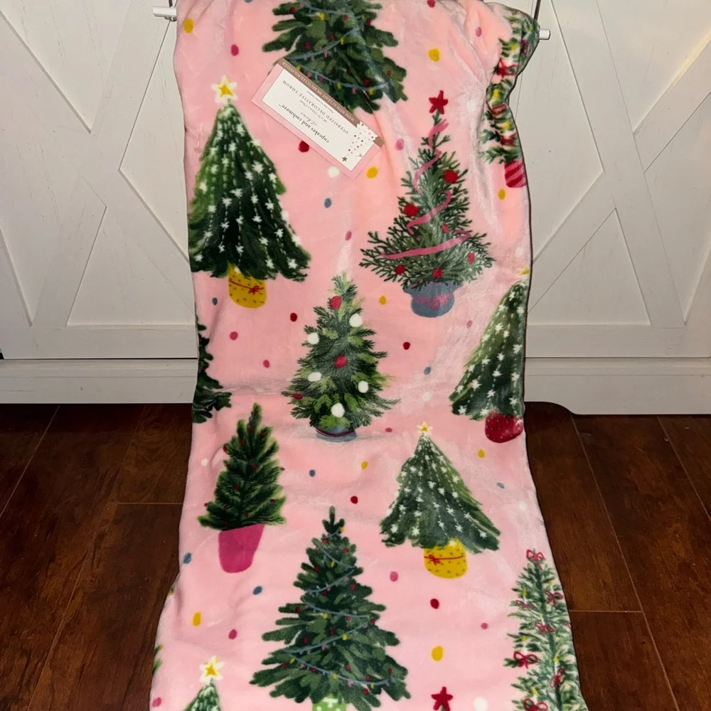 Cupcakes & Cashmere Festive Pink Christmas Tree Plush Throw Blanket